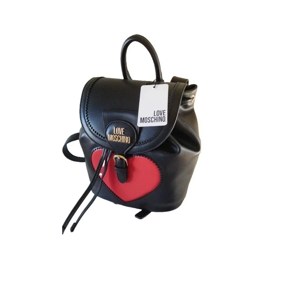 New Love Moschino Red Heart Bucket Backpack Black Birds PU Nero